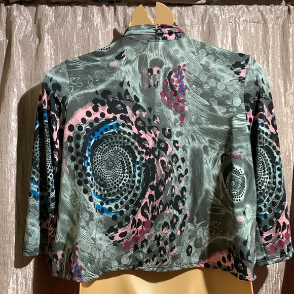 aDRESSing Woman Sweater Cardigan XL Short Animal Pring Gray Pink NWT Polyester - Picture 12 of 16